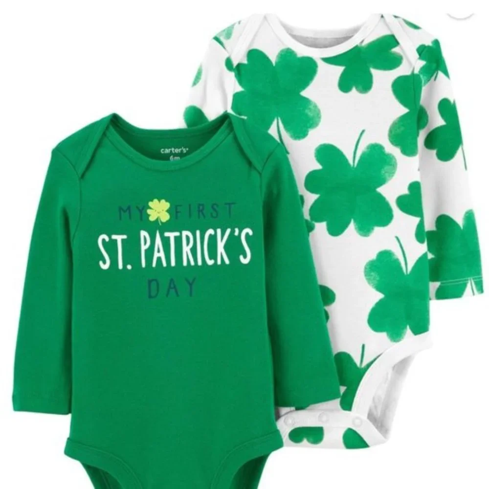 NWT Carter's My First St. Patrick's Day and shamrock 2 pack long sleeve onesies
